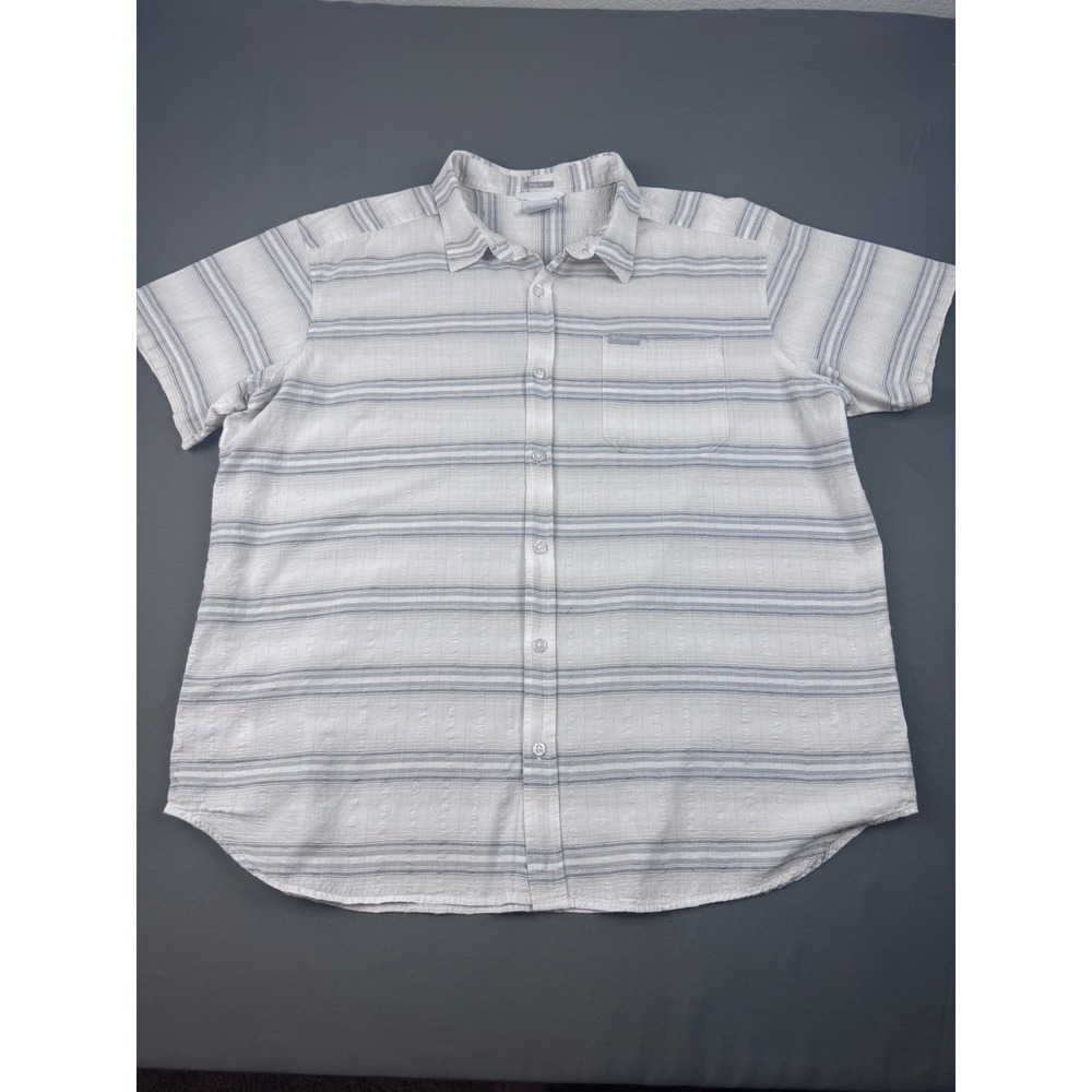 Columbia Mens XXL Gray White Striped Short Sleeve Button Up Shirt AM4950
